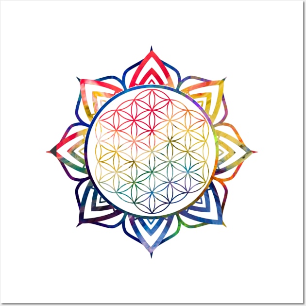 Rainbow Lotus Flower of Life Mandala Wall Art by Bluepress